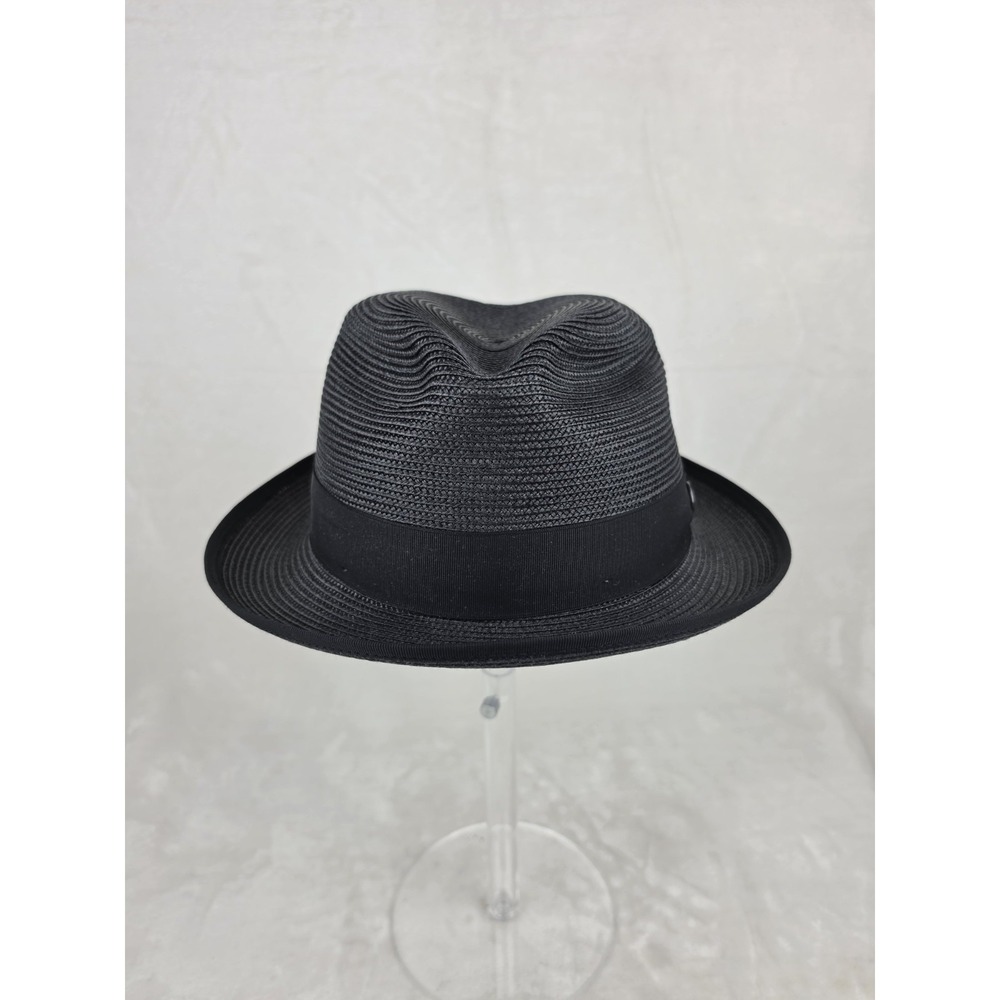 Stetson Latte Milan Straw Fedora Hat Size 7 1/8 57 Black Snap Brim Excellent